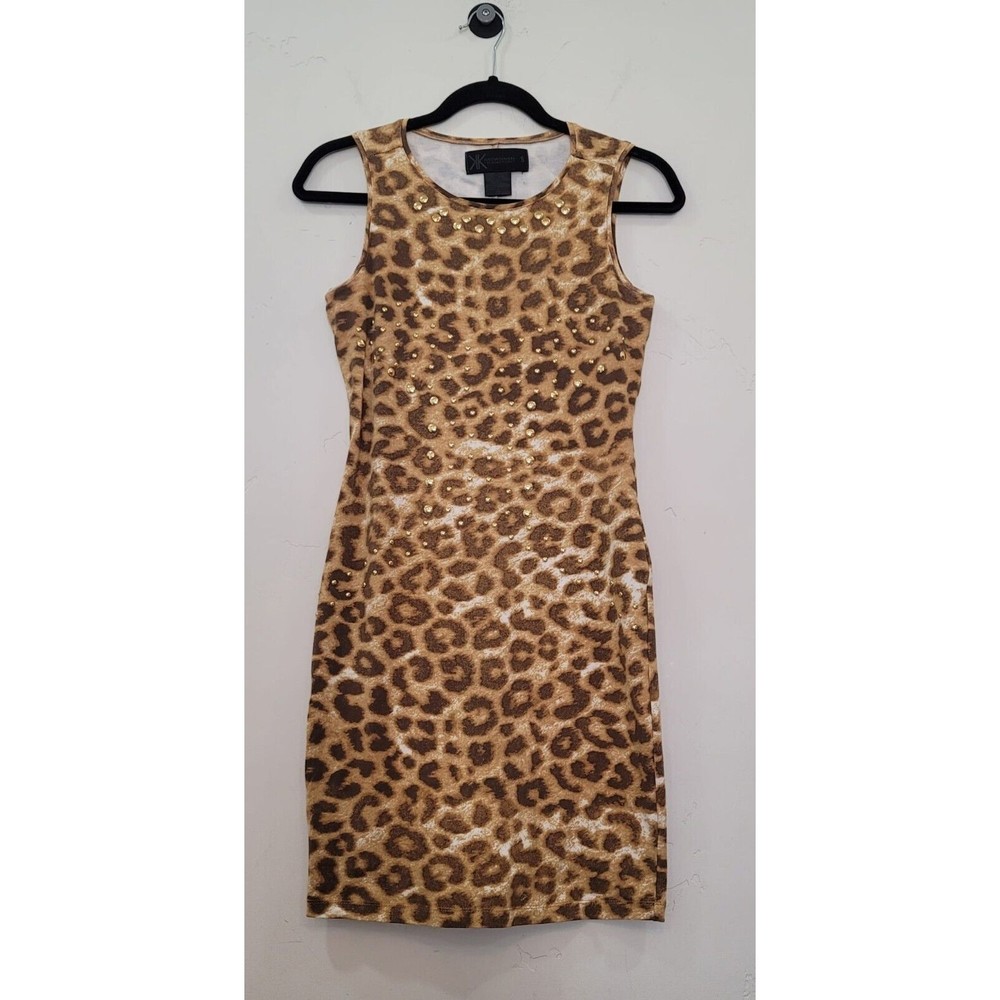 Kardashian Kollection Women Leopard Cheetah Print Studded Pencil Sleeveless Sz S